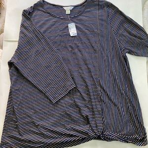 Christopher & Banks Navy Striped 20W /22W (2X) Knotted Blouse
